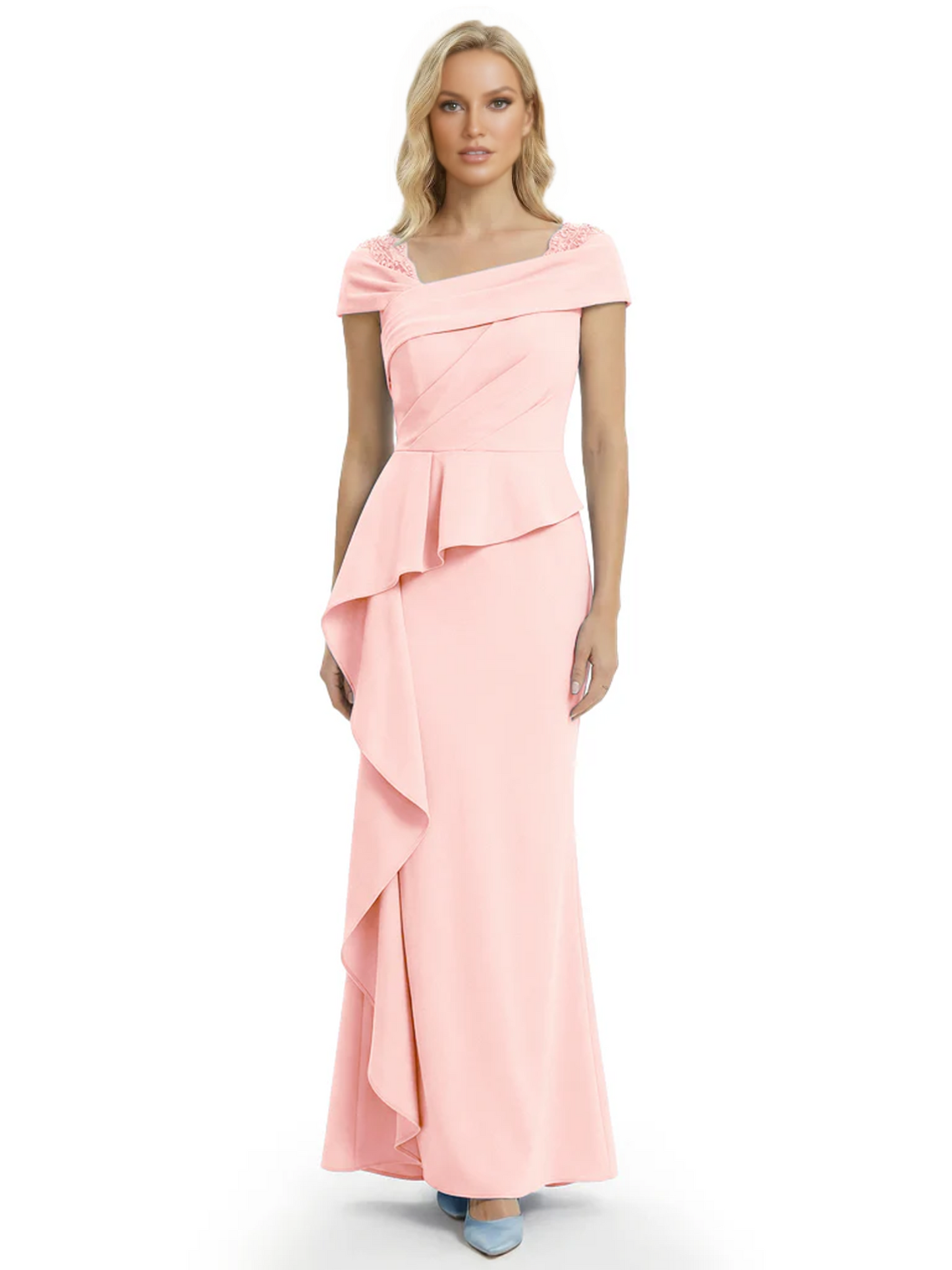 A-Line Satin Cap Sleeves Mother of the Brides Dresses Floor Length For Wedding