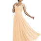 Long A-line Chiffon Short Sleeves Mother of the Brides Dresses Lace Wedding
