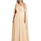 One Shoulder Mother of the Bride Dress Asymmetrical Cape Sleeve Gown with Floral
