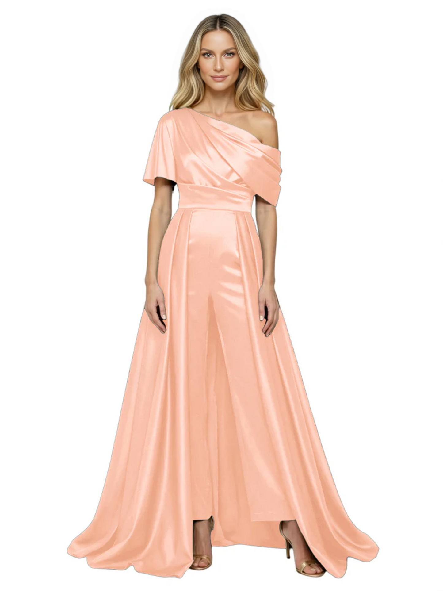 One Shoulder Mother of Bride jumpsuits Formal Gowns Floor Length Detachable Train