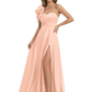 Elegant Mother of the Groom Dress A-Line Satin Formal Gown with High Slit Ruched Bodice