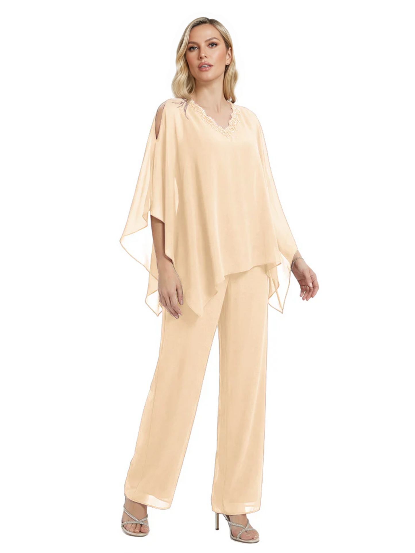 V-Neck Chiffon Mother of the Brides Dresses Plus Size Jacket Suits Wedding