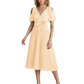 Wedding Formal Dress V-Neck Pleated Chiffon Gown with 3D Flower Accent Knee Length
