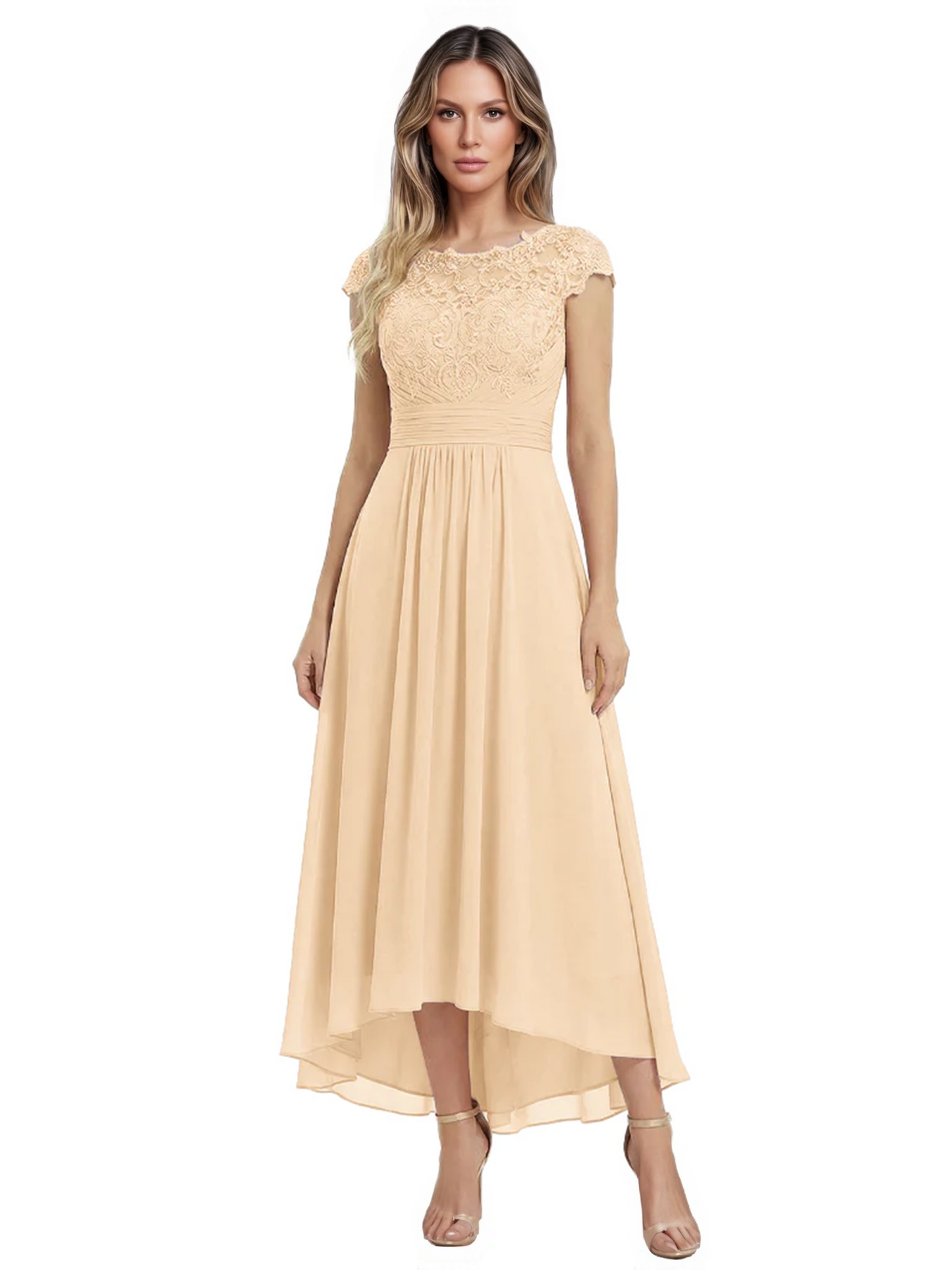 Elegant Evening Gown Trending 2026 Styles with Cap Sleeves High-Low Skirt
