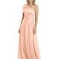 One-Shoulder Mother of the Bride Dress Satin Gown with Bow Ruched Empire Waist