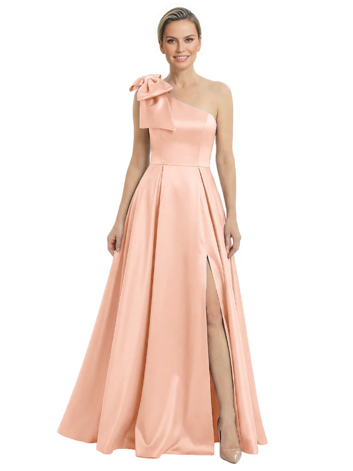 Luxury Bow Black Formal Dress One-Shoulder A-Line Gowns with Sexy Side Slit 2026