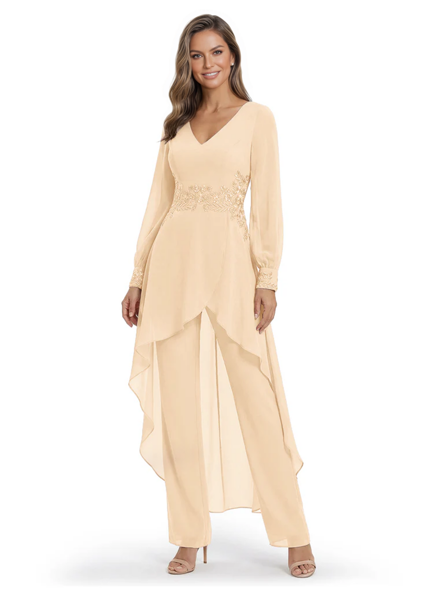 Luxury Black Formal Trousers Set High-Low Chiffon Top with Sparkling Beaded Detail