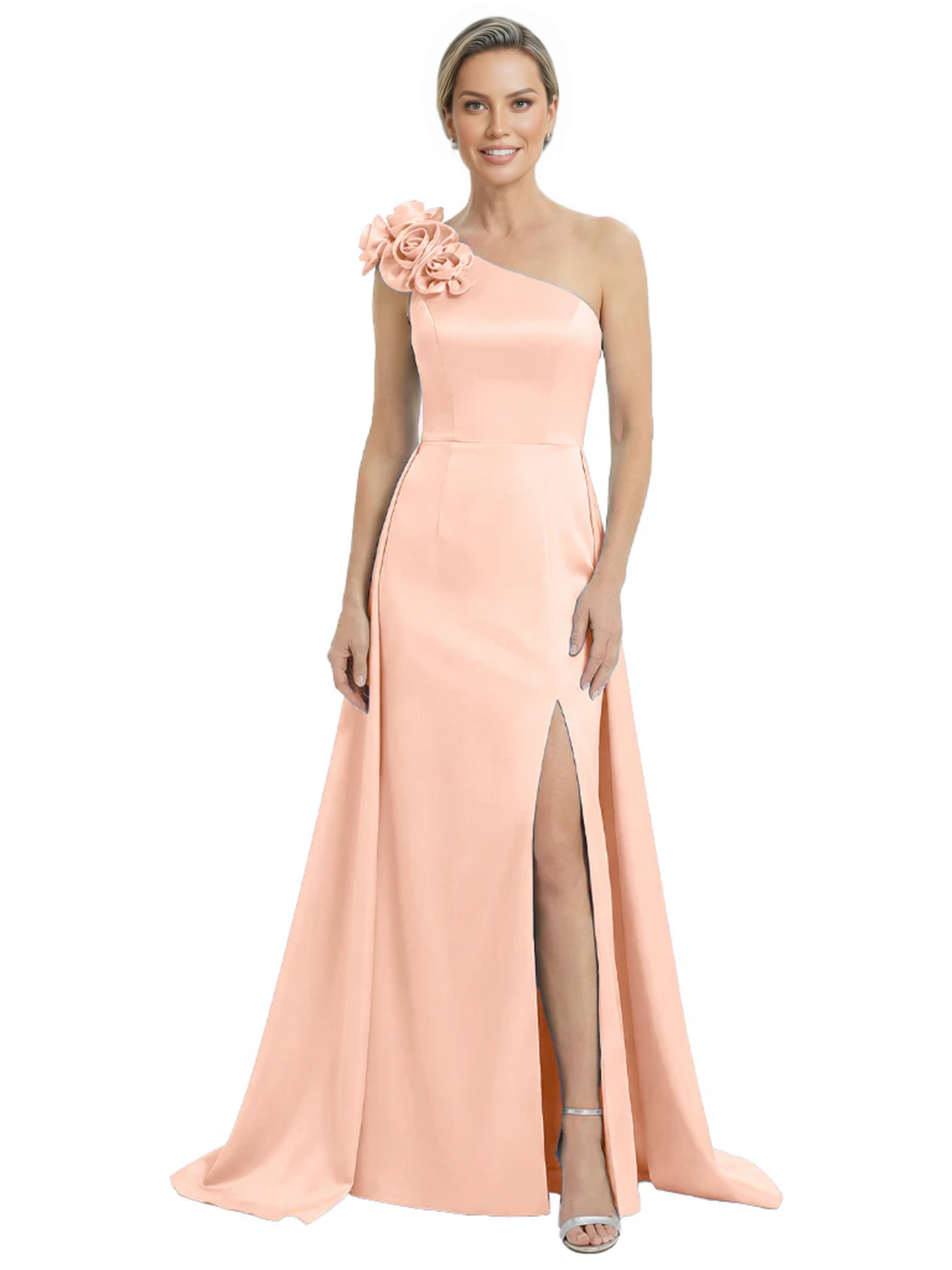 One Shoulder Mother of the Bride Dress with 3D Floral Detail Formal Dress A-Line Gowns with Slit