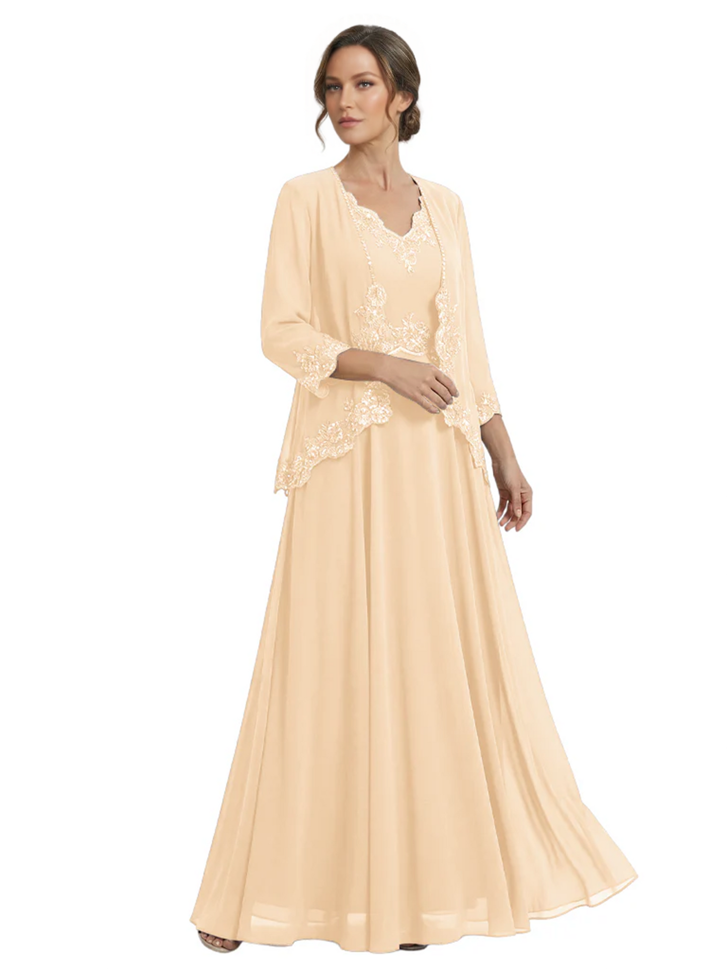 Plus Size A-line Chiffon 3/4 Sleeves Mother of the Brides Dresses Long Jacket Dress