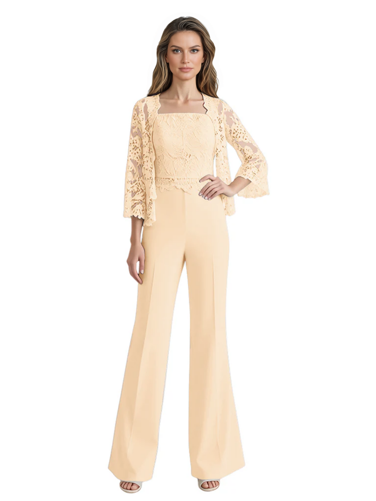 Mother of the Bride Jumpsuit with Lace Jacket 3/4 Sleeve Formal Pant Suit