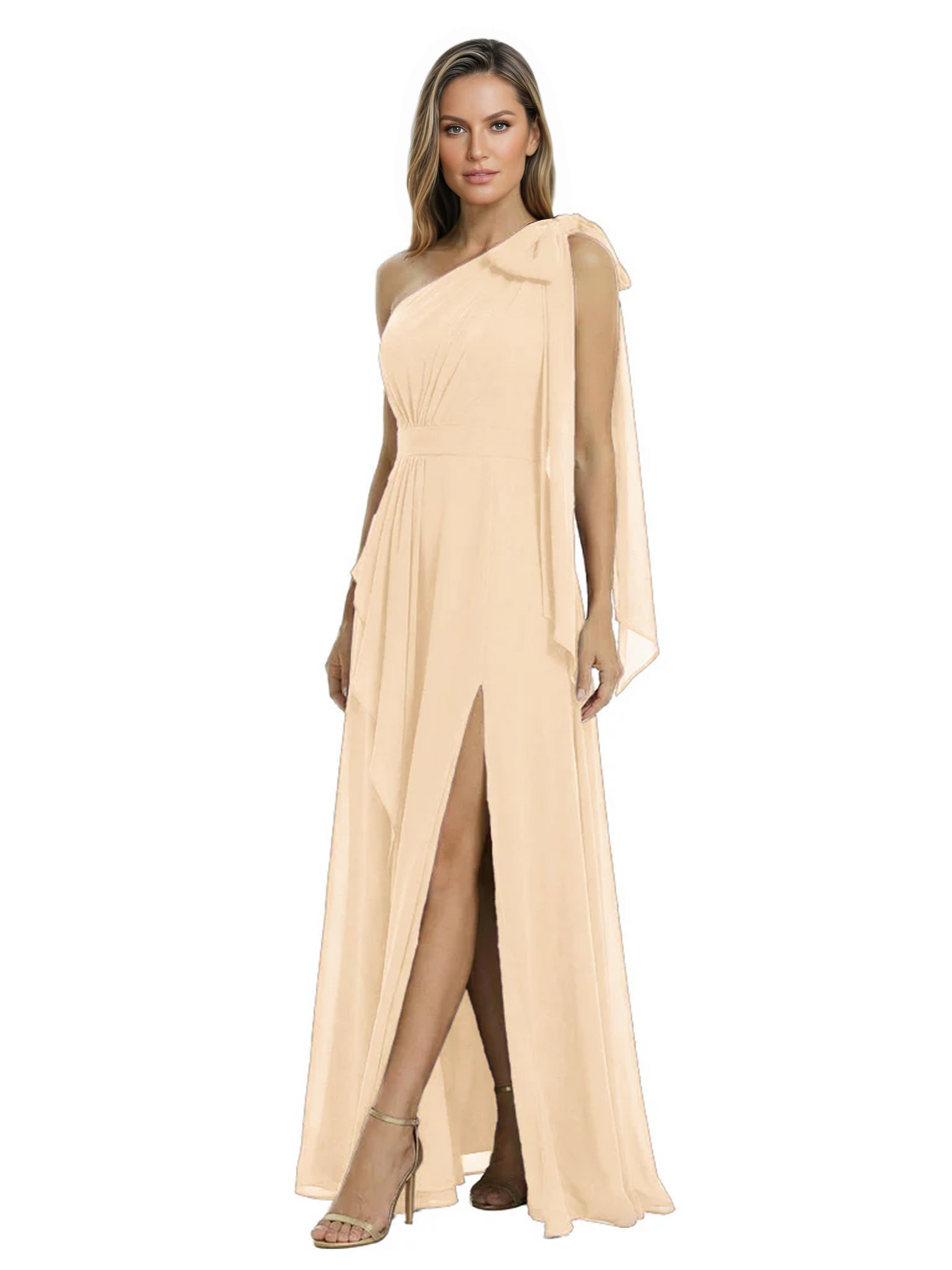 One-Shoulder Mother of the Bride Dress Chiffon Gown with Long Sash Detail