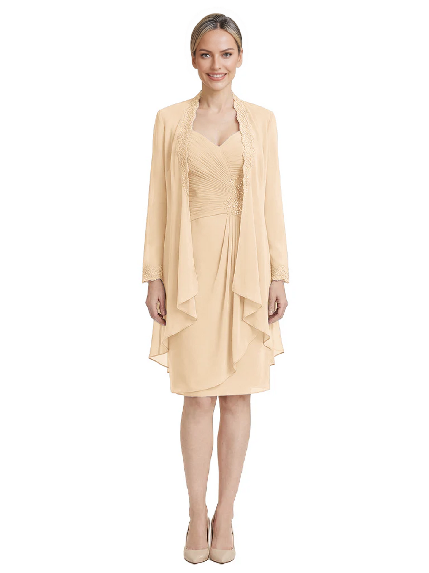 2PCS Knee Length Chiffon Mother of the Brides Dresses Short V-Neck