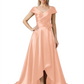 Off Shoulder Mother of the Bride Dress High-Low Satin Gown with Portrait Neckline