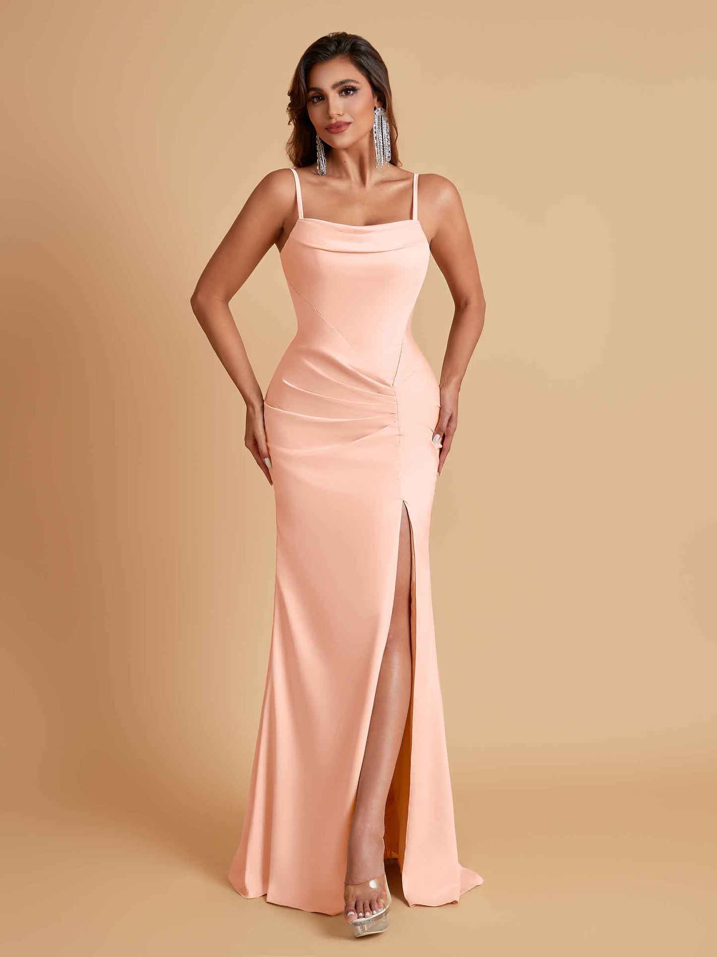 Gorgeous Spaghetti Straps Soft Satin Side Slit Floor-Length Mermaid Bridesmaid Dresses