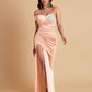 Sexy Soft Satin Mermaid One Shoulder Side Slit Floor-Length Mermaid Bridesmaid Dresses