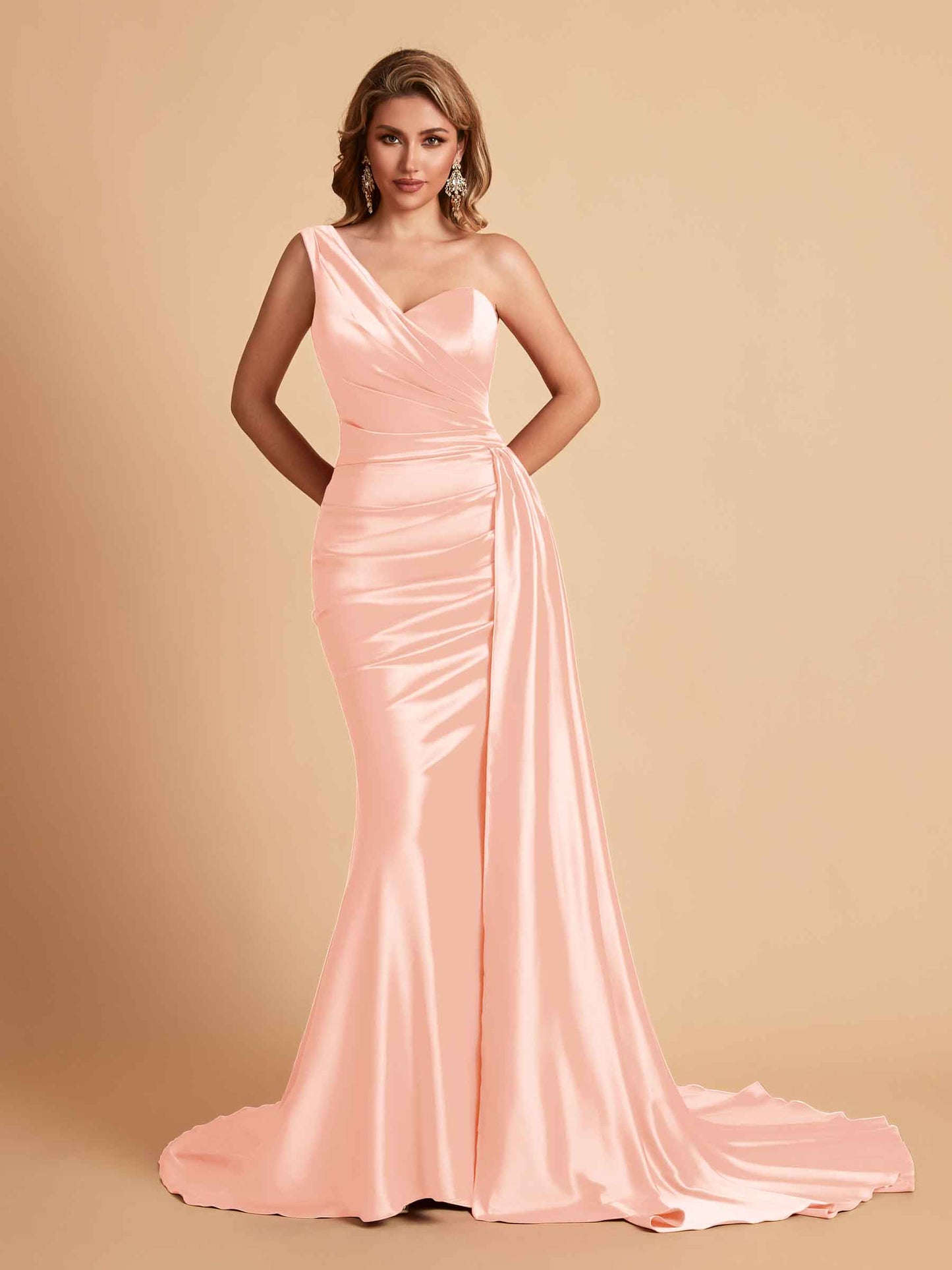 Sexy Satin Mermaid One Shoulder Maxi Long Bridesmaid Dresses Online