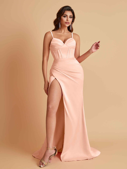 Simple Soft Satin Mermaid V-neck Floor-Length Mermaid Bridesmaid Dresses