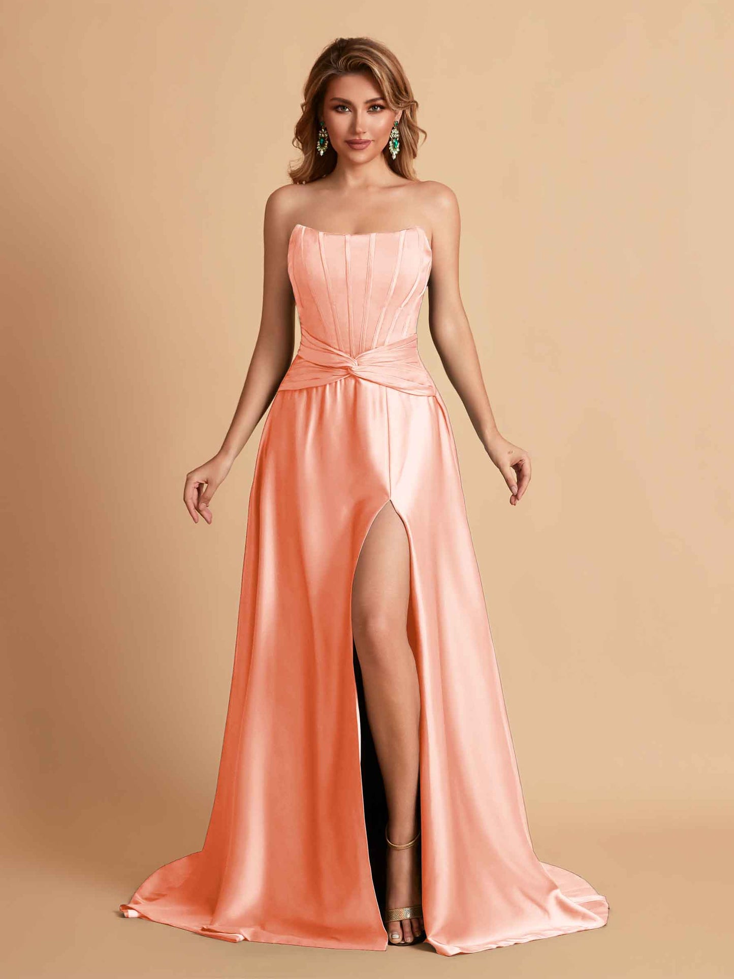 Elegant Satin Sweetheart A-Line Side Slit Floor Length Bridesmaid Dresses