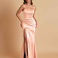 Elegant Soft Satin Strapless Split Side Mermaid Bridesmaid Dresses