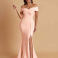 Elegant Soft Satin Mermaid Off Shoulder Side Slit Floor-Length Bridesmaid Dresses