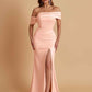 Elegant Soft Satin Mermaid Off Shoulder Asymmetrical Side Slit Floor-Length Bridesmaid Dresses