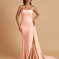Simple Soft Satin Mermaid Strapless Floor-Length Mermaid Bridesmaid Dresses