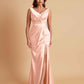Elegant V Neck Soft Satin Side Slit Floor-Length Mermaid Bridesmaid Dresses