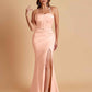 Sexy Soft Satin Mermaid Spaghetti Straps Side Slit Floor-Length Bridesmaid Dresses