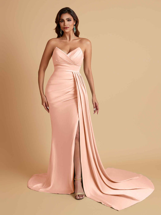 Sexy Soft Satin Mermaid V-neck Floor-Length Mermaid Bridesmaid Dresses