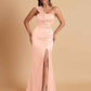 Elegant Soft Satin One Shoulder Strapless Side-Slit Mermaid Bridesmaid Dresses