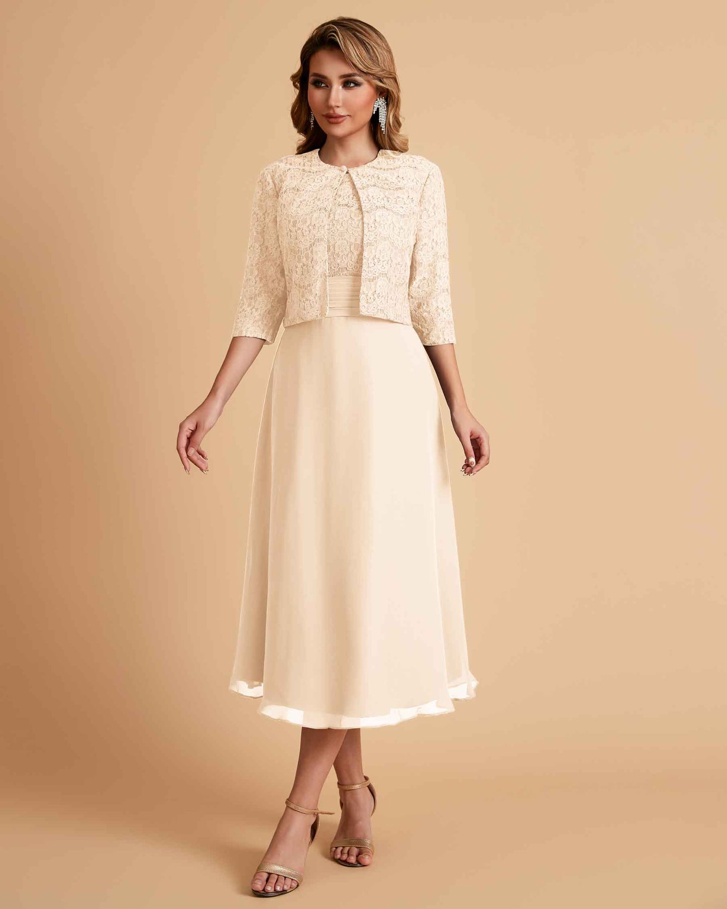 Elegant A-line Bateau Sleeveless Tea Length Mother of the Brides Dresses Online