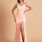 Sexy Satin V-neck Side Slit Mermaid Floor Length Bridesmaid Dresses