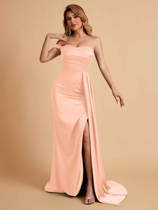 Sexy One-Shoulder Sweetheart With Train With High Split Floor-Length Bridesmaid Dresses