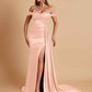 Gorgeous Soft Satin V-neck Off-the-Shoulder Side-Slit Mermaid Bridesmaid Dresses