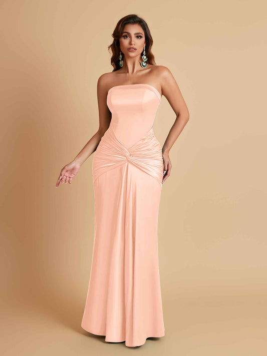 Sexy Soft Satin Mermaid Strapless Floor-Length Mermaid Bridesmaid Dresses