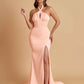 Elegant Soft Satin Mermaid Halter Side Slit Floor-Length Bridesmaid Dresses Online