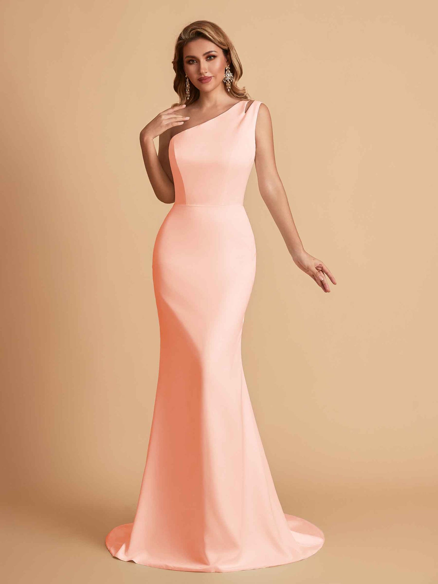 Elegant Satin One Shoulder Mermaid Side Slit Floor Length Bridesmaid Dresses