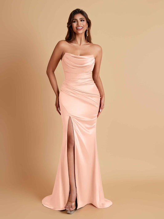 Sexy Soft Satin Mermaid Side Slit Floor-Length Mermaid Bridesmaid Dresses