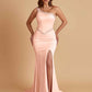 Sexy Soft Satin Mermaid One Shoulder Side Slit Beading Floor-Length Bridesmaid Dresses Online