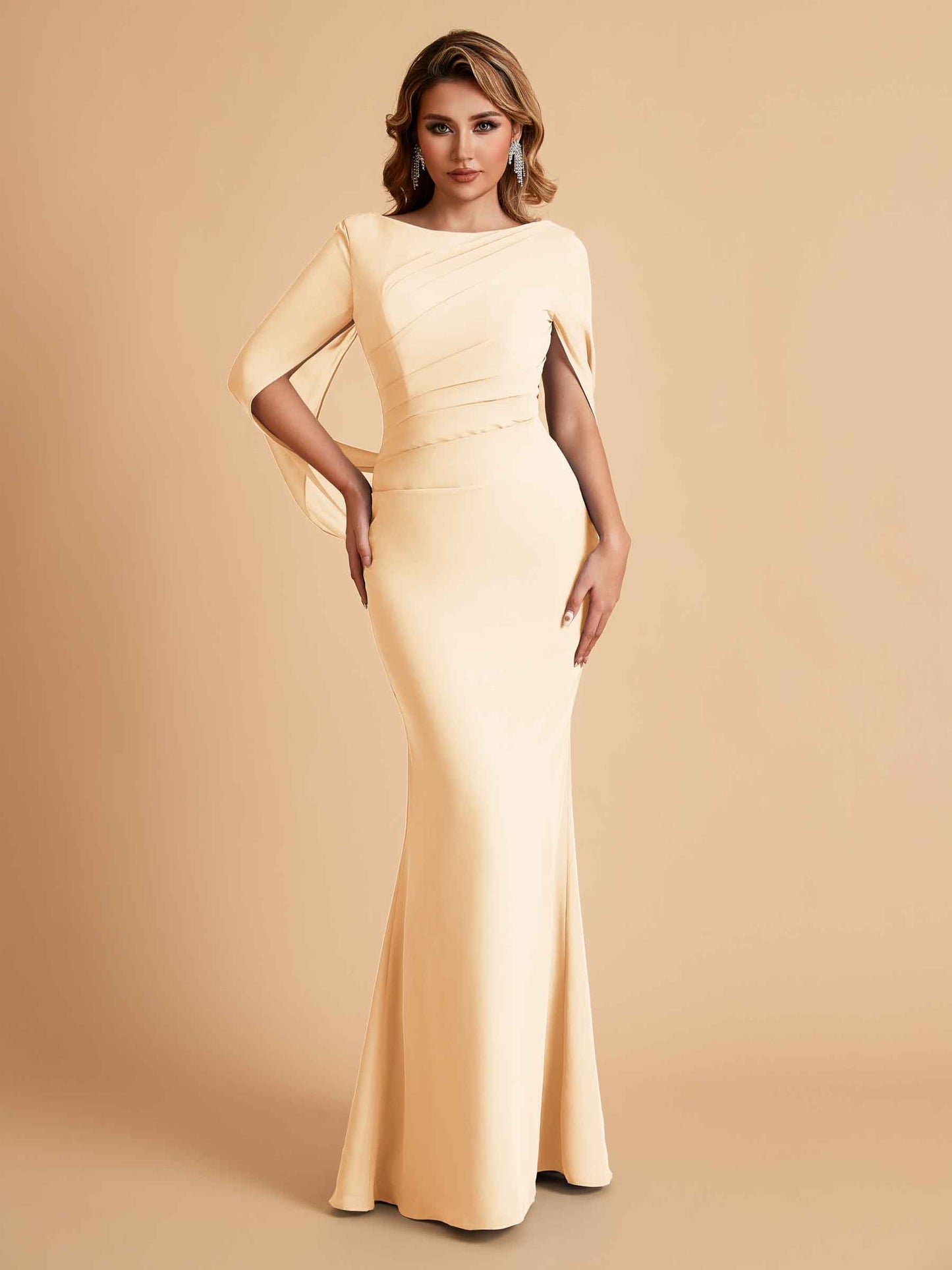 Elegant Mermaid Chiffon Half Sleeves Jewel Mother of the Brides Dresses Online