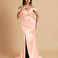 Sexy Soft Satin Mermaid Off Shoulder Side Slit Floor-Length Mermaid Bridesmaid Dresses