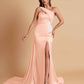 Elegant Soft Satin Sweetheart One Shoulder Side-Slit Mermaid Bridesmaid Dresses