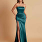 Elegant Soft Satin Strapless Split Side Mermaid Bridesmaid Dresses