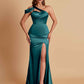 Elegant Soft Satin Sweetheart One Shoulder Side-Slit Mermaid Bridesmaid Dresses