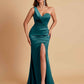 Gorgeous One Shoulder Soft Satin Side Slit Floor-Length Mermaid Bridesmaid Dresses