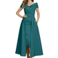Formal Floor-Length Mother of the Bride Gown Satin Maxi Dress with Slit Off Shoulder