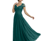 Long A-line Chiffon Short Sleeves Mother of the Brides Dresses Lace Wedding