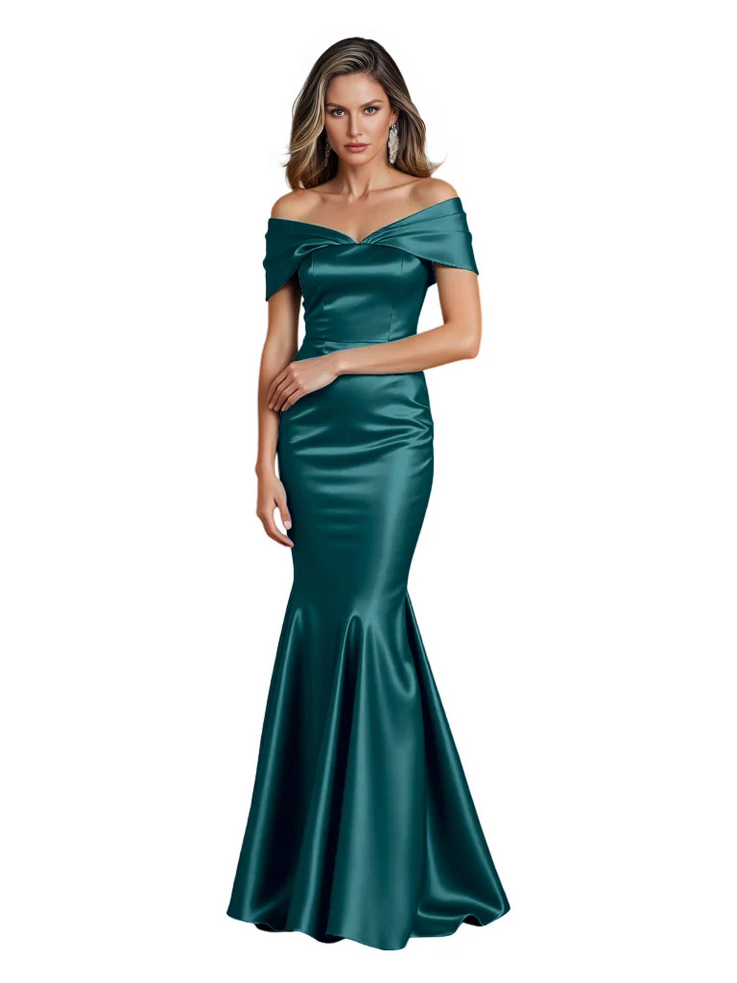 Luxury Emerald Formal Dress Off-the-Shoulder Satin Gown Trumpet Silhouette