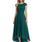 Elegant Evening Gown Trending 2026 Styles with Cap Sleeves High-Low Skirt