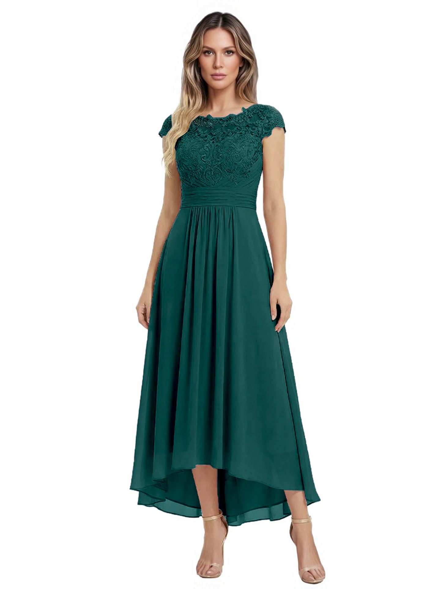 Elegant Evening Gown Trending 2026 Styles with Cap Sleeves High-Low Skirt